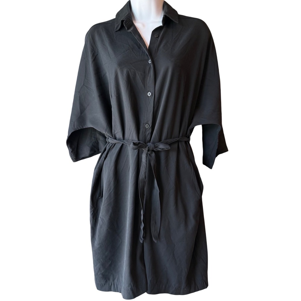 Lululemon Perfectly Poised Shirt Dress Black Cupro Tie Waist Size 2